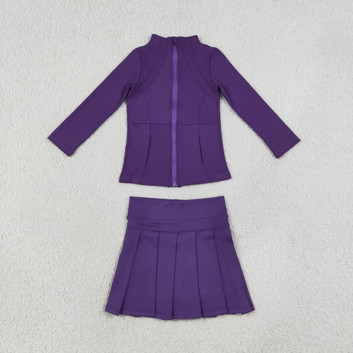 GLD1704 Purple Zipper Top Skort Girls Yoga Clothes Set