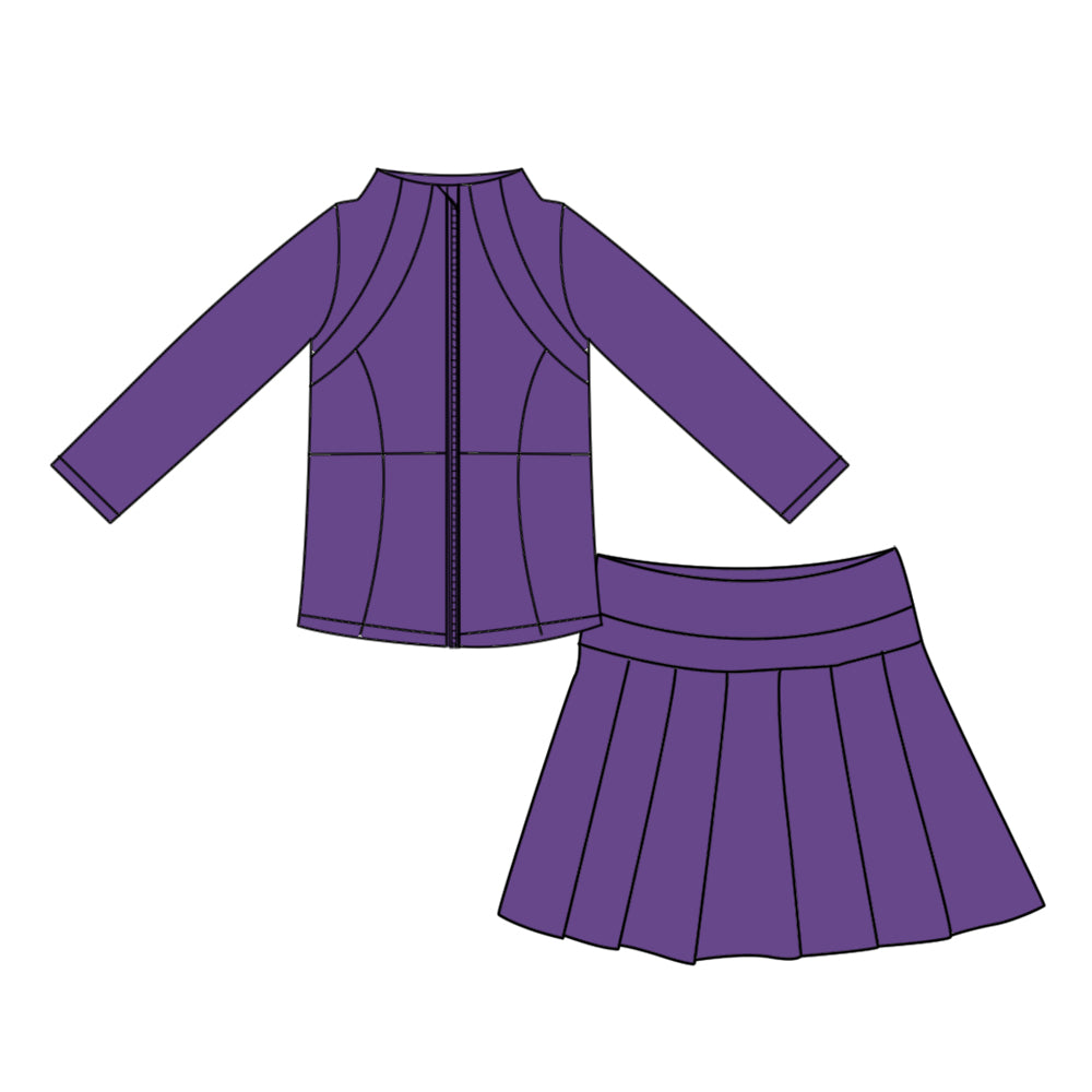 7.22 Preorder GLD1704 Purple Zipper Top Skort Girls Yoga Clothes Set