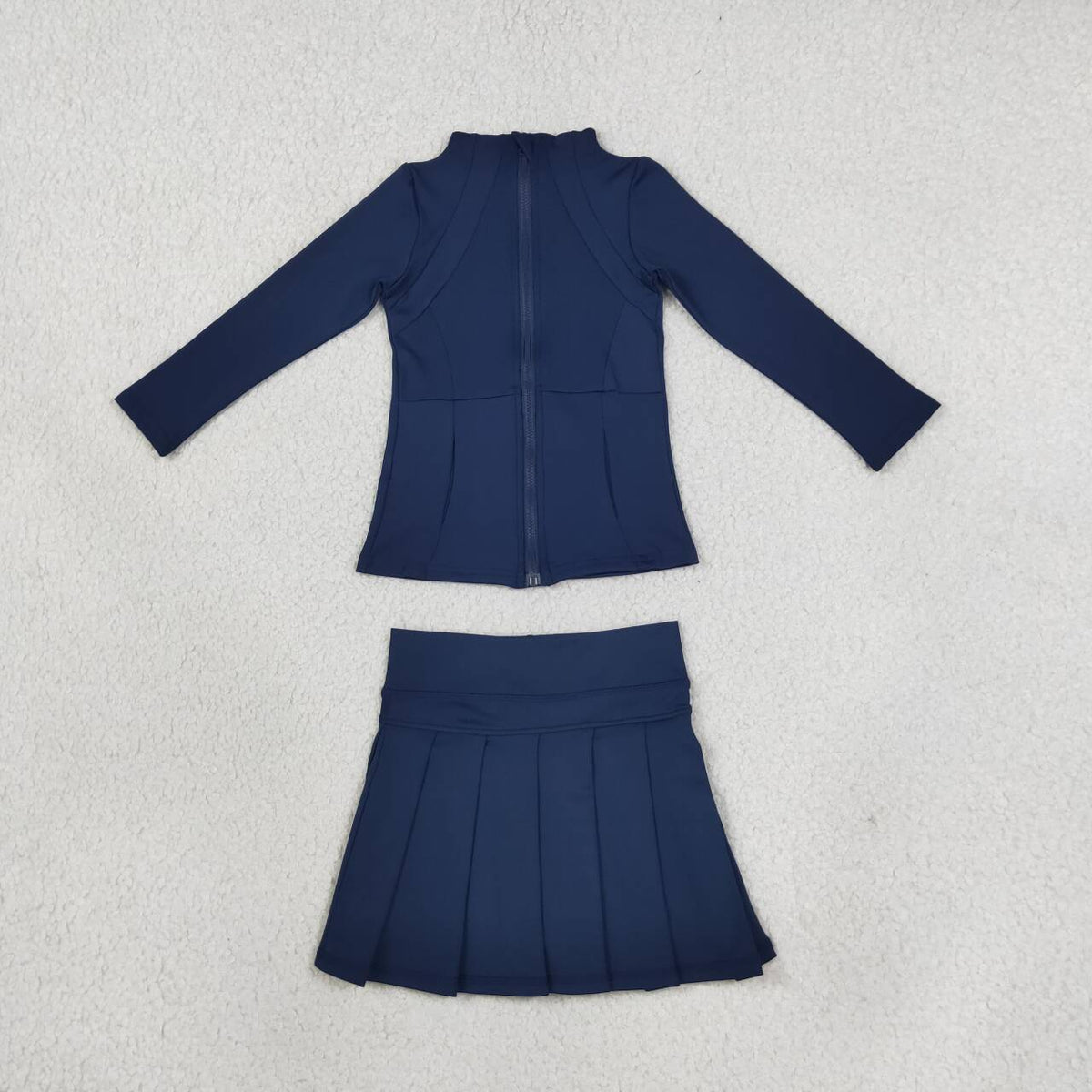 GLD1705 Navy Zipper Top Pleated Skort Girls Yoga Clothes Set