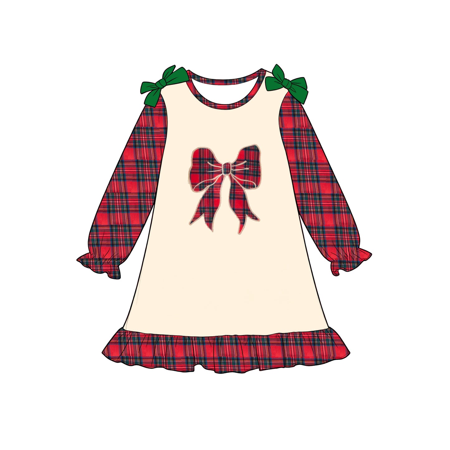 7.23 Preorder Baby Girls Christmas Plaid Bow Long Sleeve  Dress