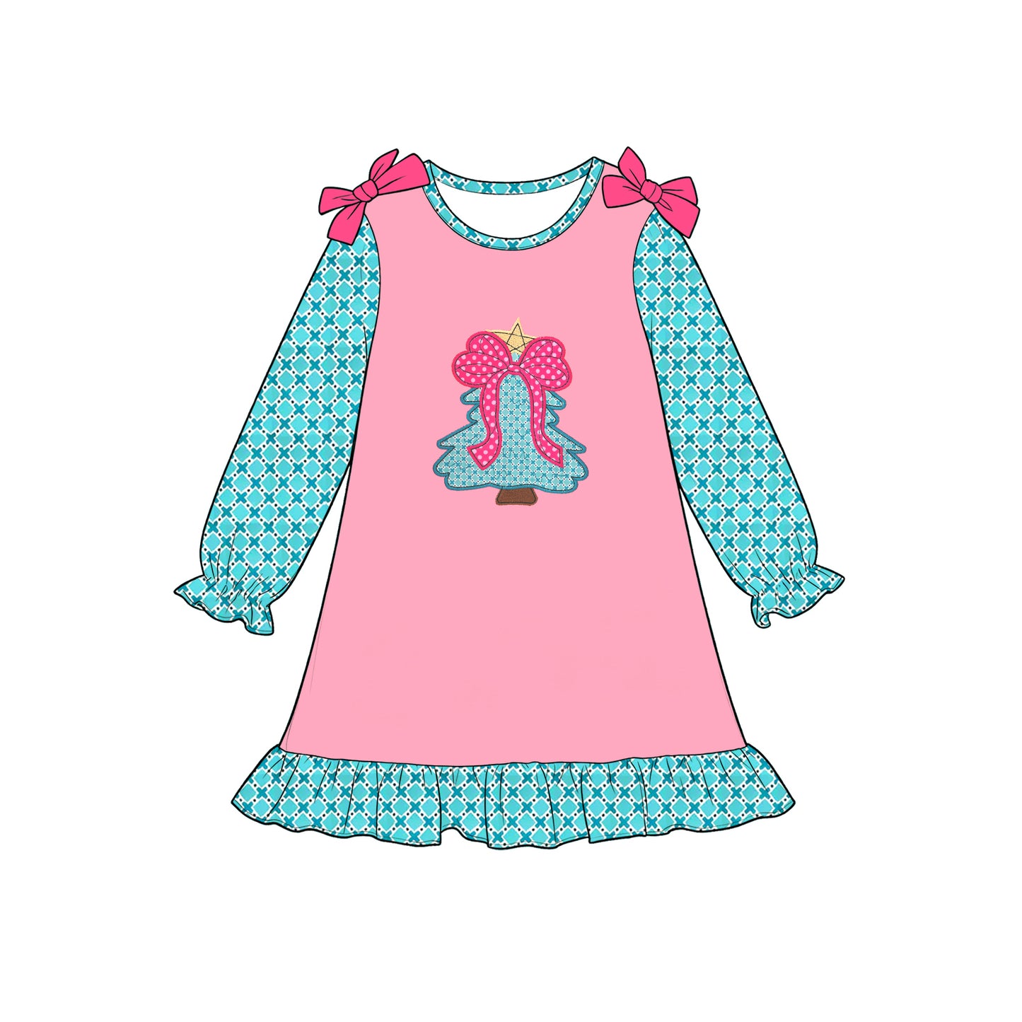7.23 Preorder Baby Girls Christmas Bell Long Sleeve Dress