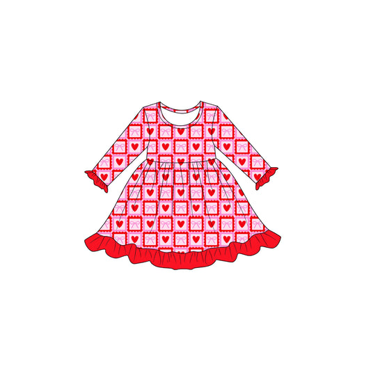 8.3 Preorder Kids Girls Valentine's Day Heart Bow Long Sleeve Dress