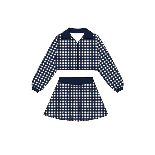 8.8  Preorder Girls Navy Gingham Pullover Top With Skort Active Outfit