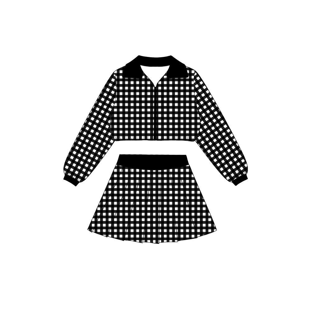 8.8  Preorder Girls Black Gingham Pullover Top With Skort Active Outfit
