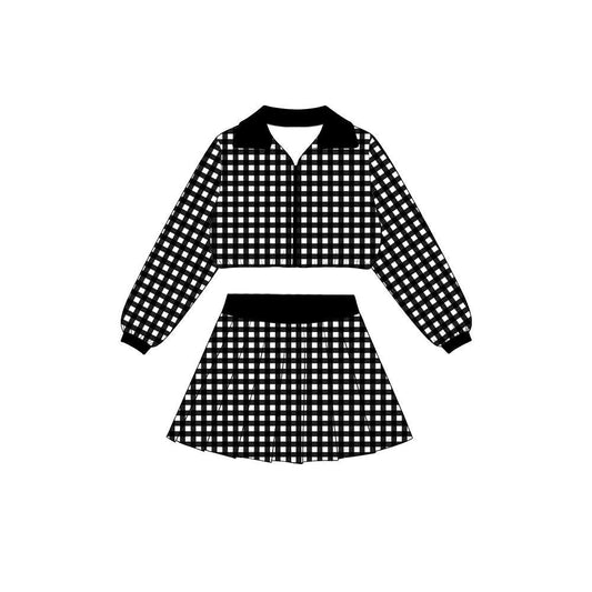 8.8  Preorder Girls Black Gingham Pullover Top With Skort Active Outfit