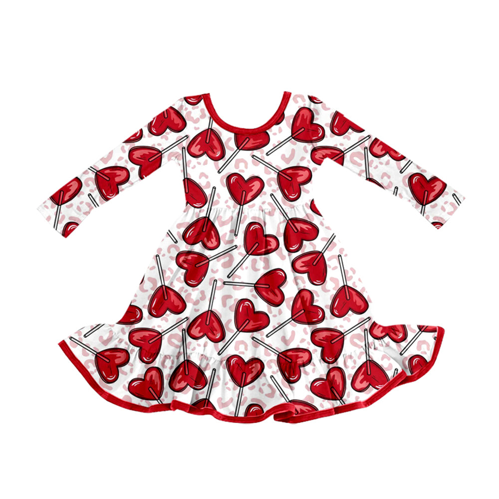 8.10 GLD1748 Preorder Hearts Leopard Pink Print Girls Valentine's Day Knee Length Dress