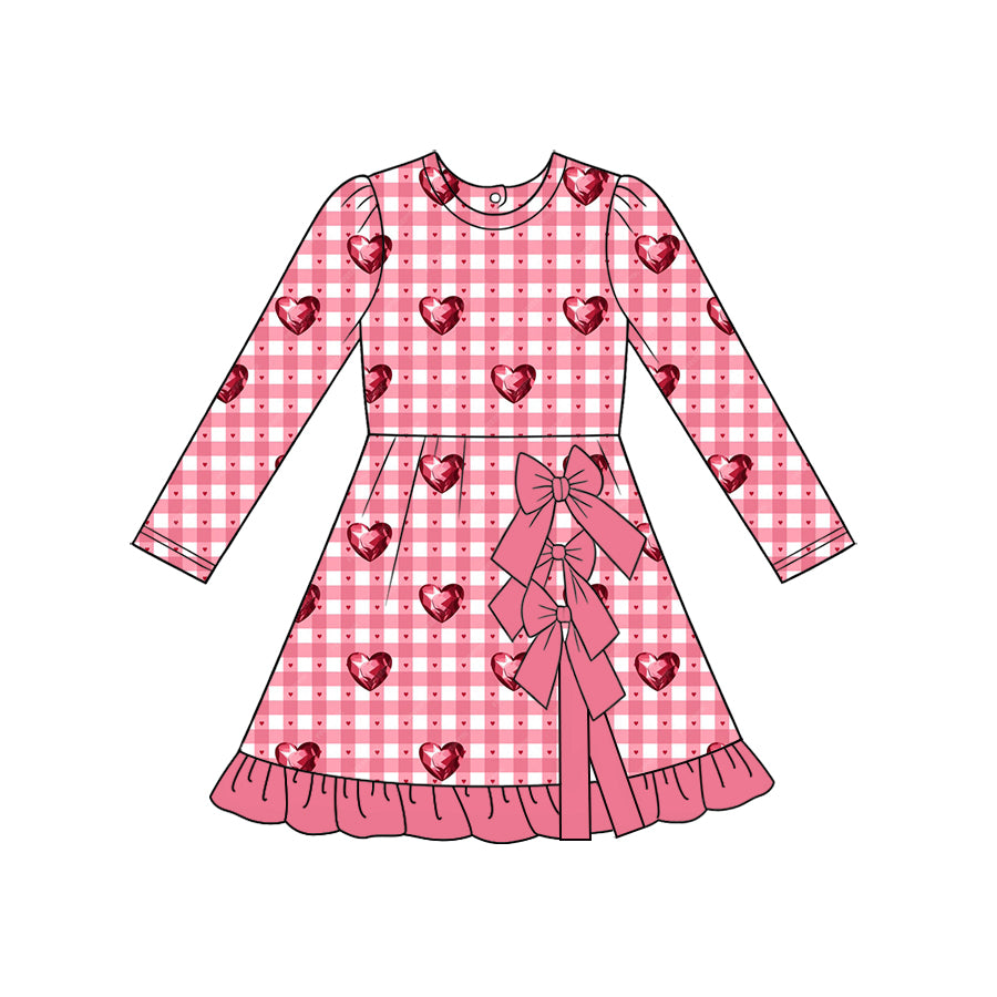 8.10 Preorder Kids Girls Pink Gingham 3D Heart Print Long Sleeve Active Dress