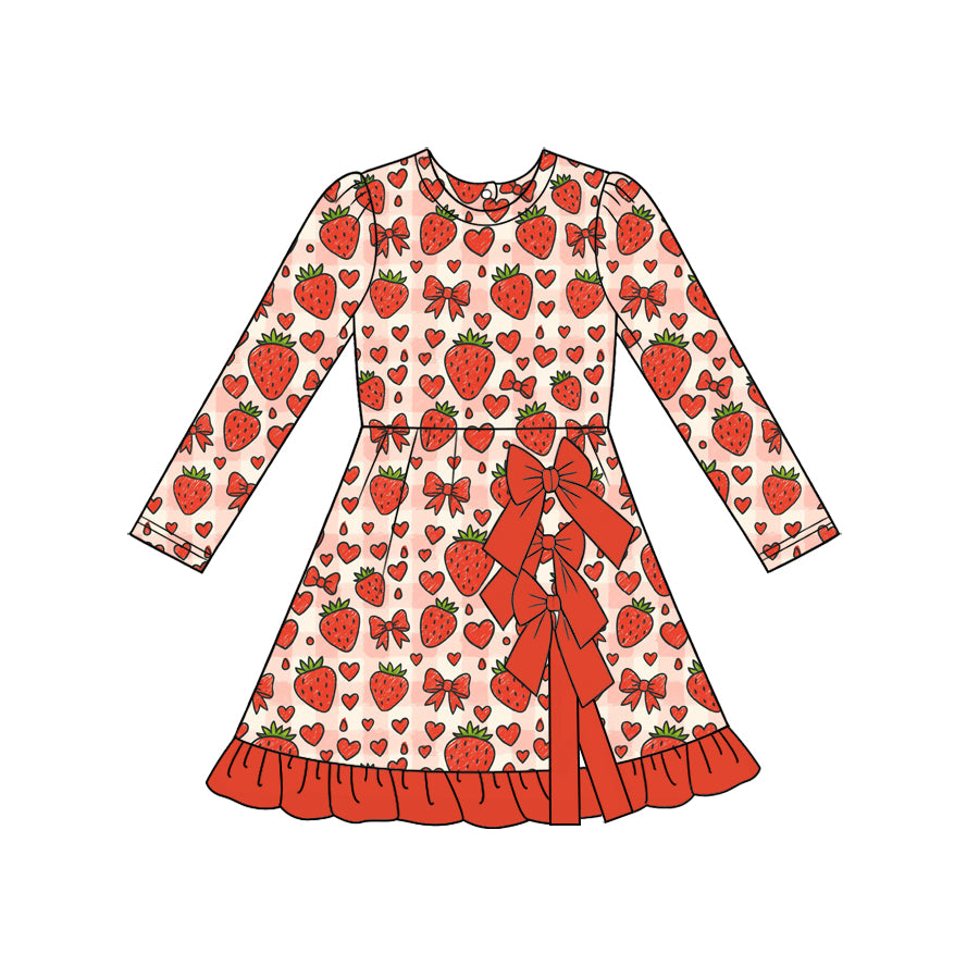 8.12 GLD1755 Preorder Strawberry Bows Hearts Girls Valentine's Day Yoga Dress