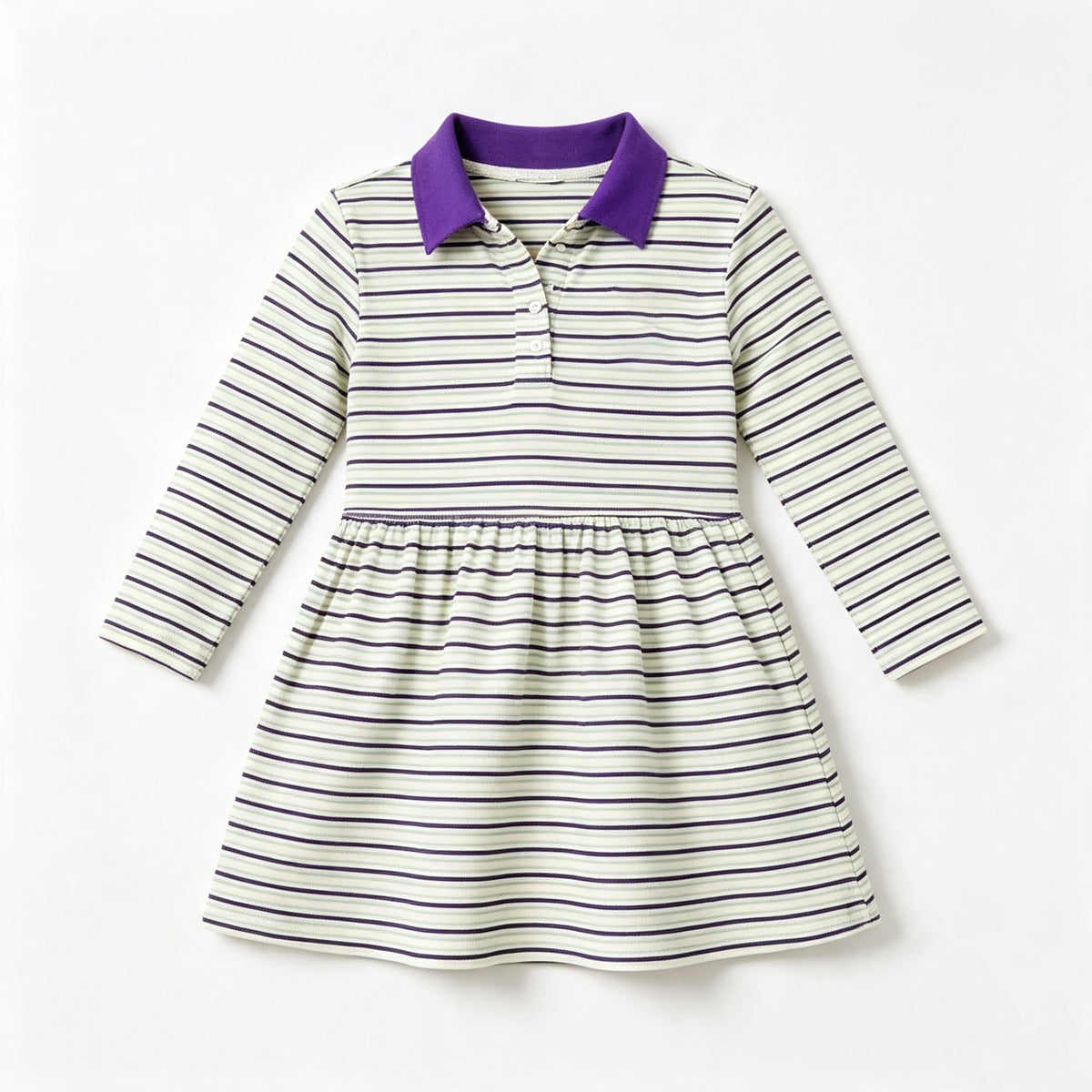 8.13 GLD1757 Preorder Purple Green Stripes Print Girls Mardi Gras Knee Length Dress