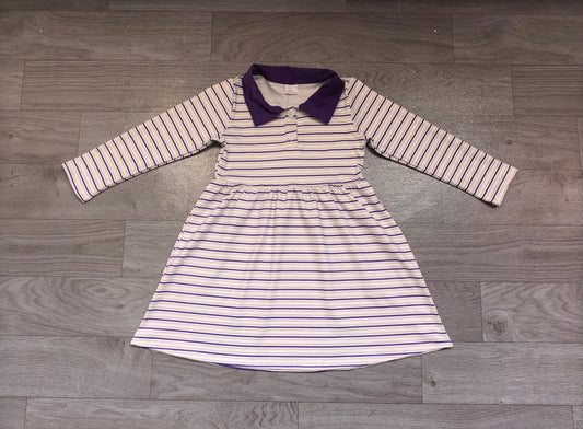 8.13 GLD1757 Preorder Purple Green Stripes Print Girls Mardi Gras Knee Length Dress