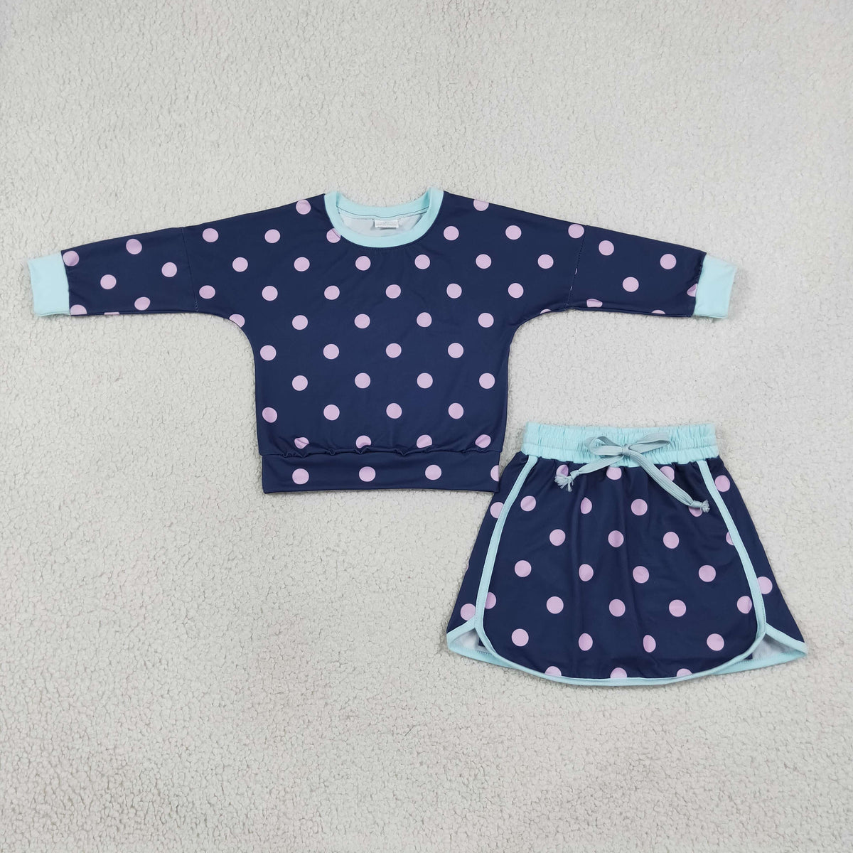 Sibling Kids Girls Polka Dot Long Sleeve Top with Skirt Outfit