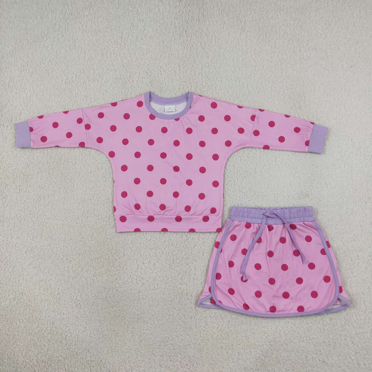 GLD1763 Pink Polka Dot Girls Long Sleeve Top Skort Outfits