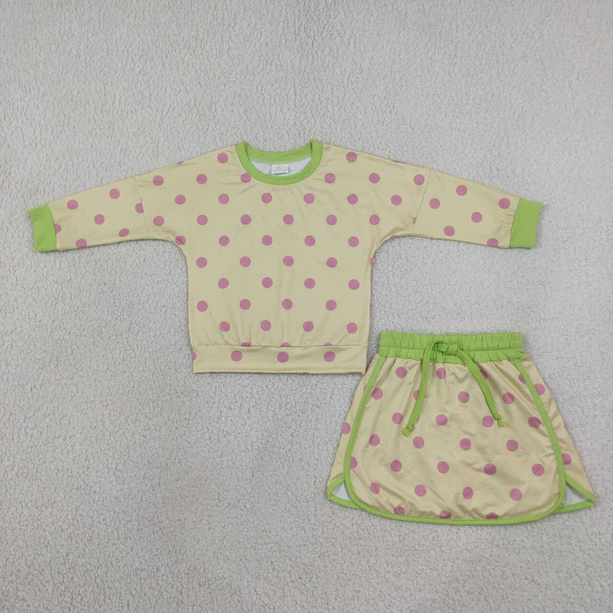 GLD1766 Yellow Polka Dot Girls Long Sleeve Top Skort Outfits