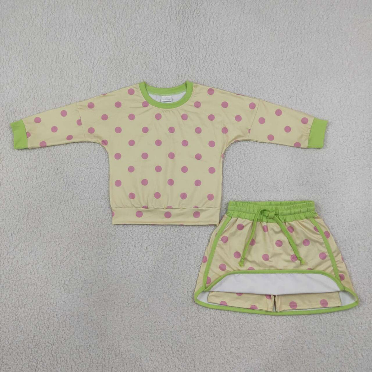 GLD1766 Yellow Polka Dot Girls Long Sleeve Top Skort Outfits