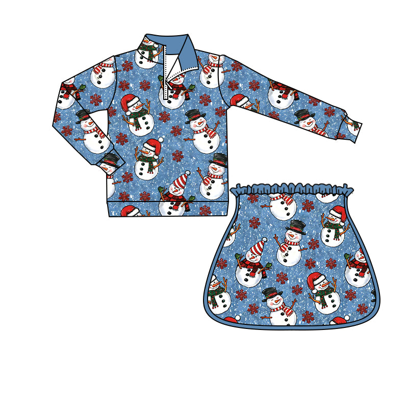 8.18 Preorder GLD1768 Baby Girls Snowman Pullover Top with Skort Outfit