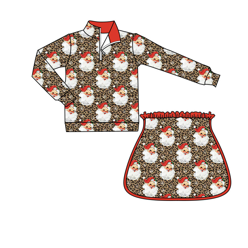 8.18 Preorder GLD1770 Baby Girls Christmas Santa Pullover Top with Skort Set