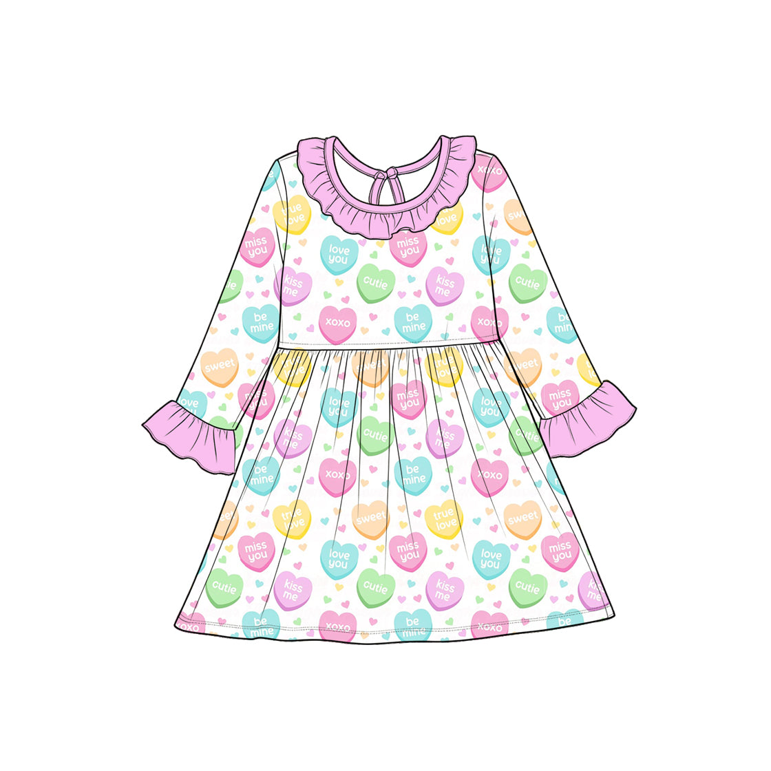 8.28 Preorder Toddler Girls Heart Candy  Long Sleeve Ruffle Dress