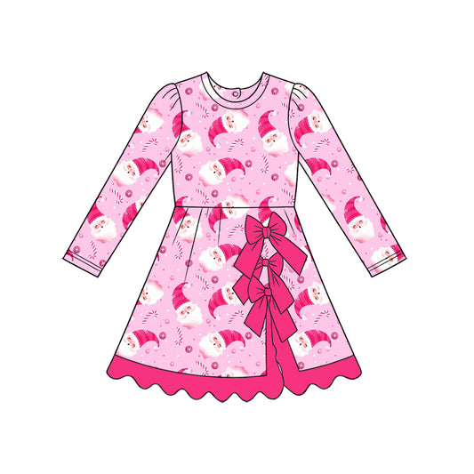 8.28 GLD1783 Preorder Santa Candy Cane Pink Print Girls Christmas Yoga Dress