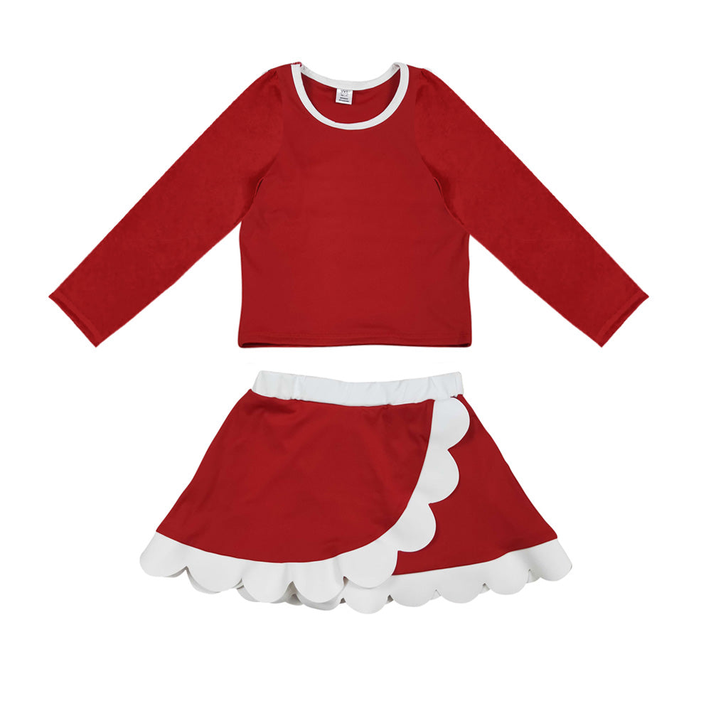 8.29  GLD1785  Preorder  Baby Girls Red Long Sleeve Top Scalloped Skort Active Set