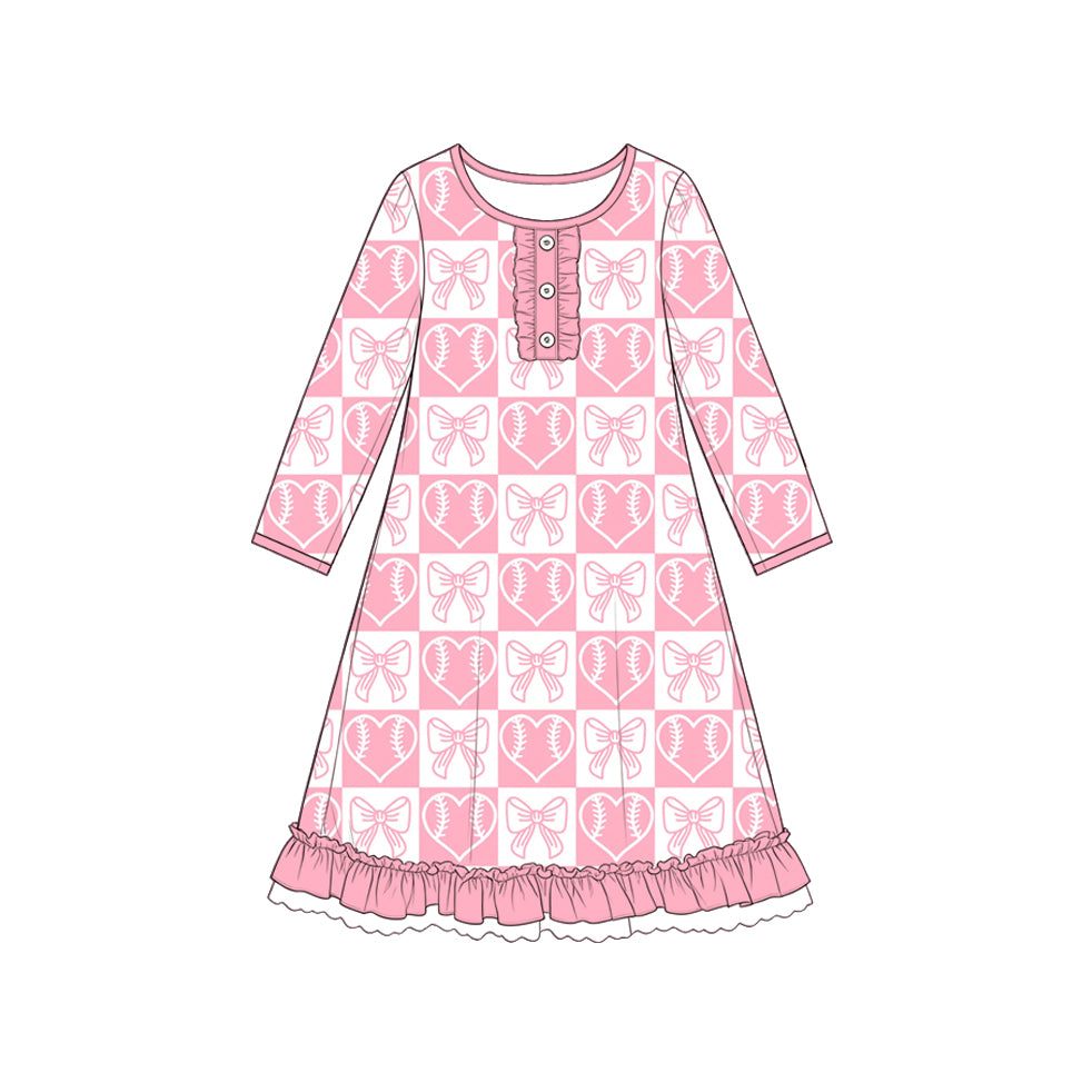 9.4 GLD1795 Preorder  Baby Girls Heart Baseball Pink Long Sleeve Gown