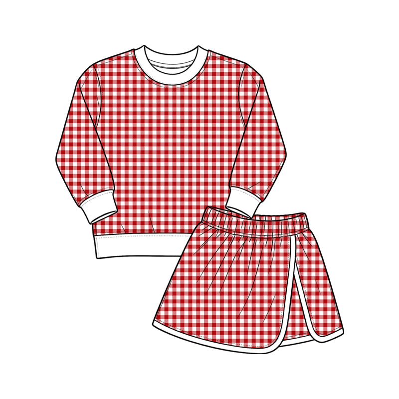 9.7 GLD1797 Preorder Red Checkered White Edge Top Skirts Girls Yoga Clothes Set
