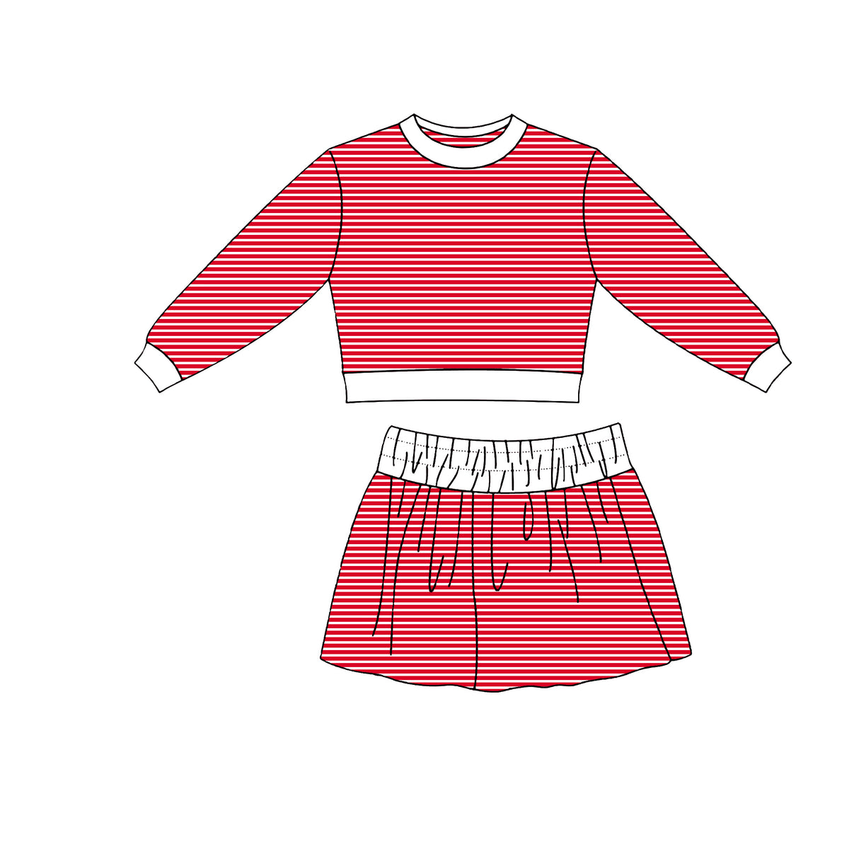 9.7 GLD1803 Preorder Red Stripes Top Skirts Girls Yoga Clothes Set