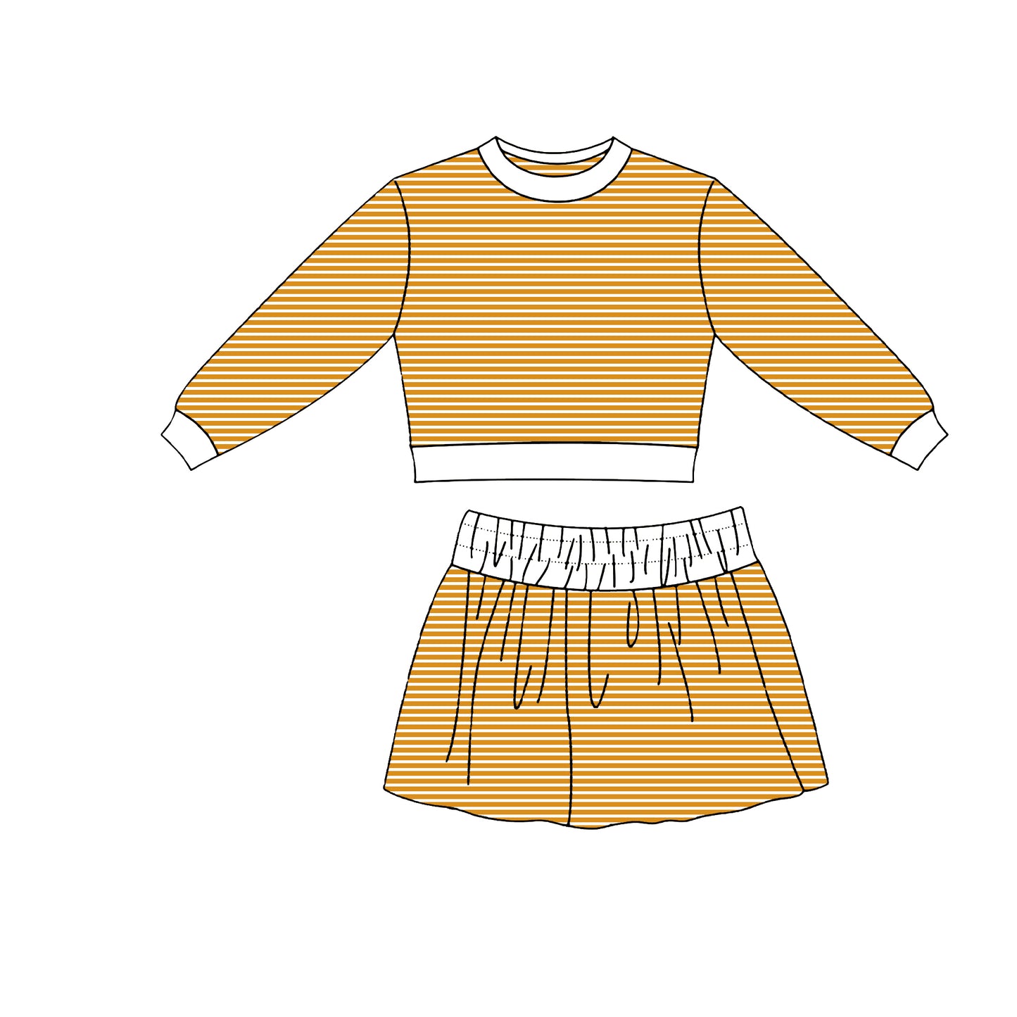 9.7 GLD1808 Preorder Orange Stripes Top Skirts Girls Yoga Clothes Set