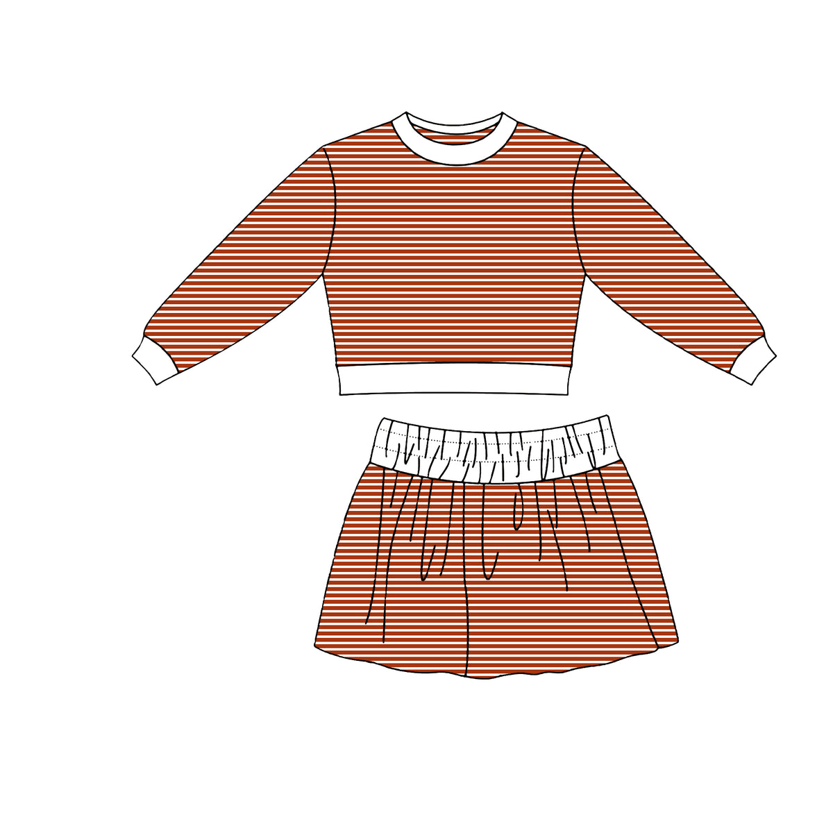9.7 GLD1810 Preorder Red Stripes Top Skirts Girls Yoga Clothes Set