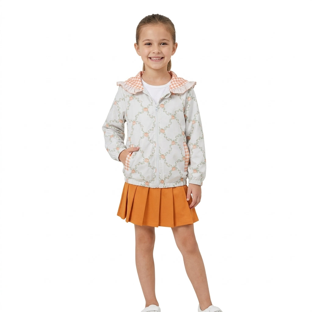 GLD1816 Pumpkin Hoodie Jacket Top Orange Pleated Skirts Girls Fall Active Clothes Set