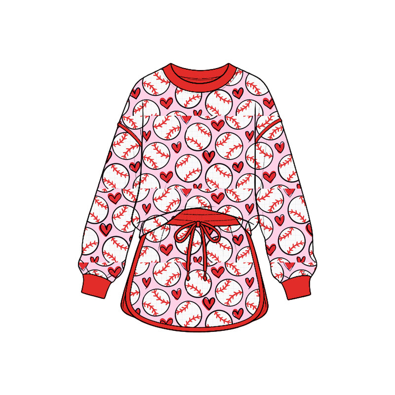 9.25 GLD1829 Preorder Baseball Pink Print Long Sleeve Top Skort Girls Clothes Set