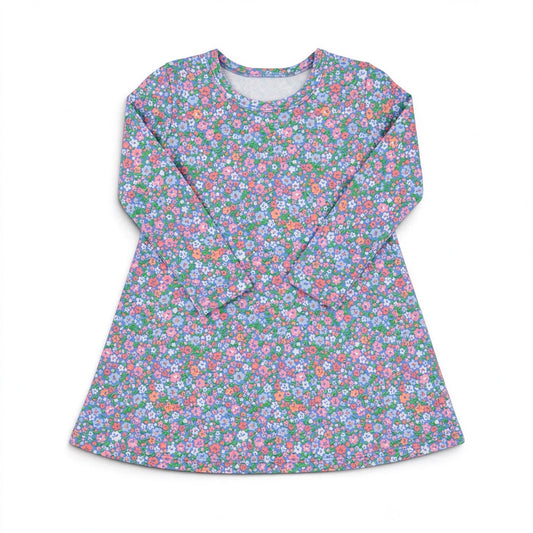 10.12 GLD1836 Preorder Pink Purple Small Flowers Print Girls Knee Length Dress
