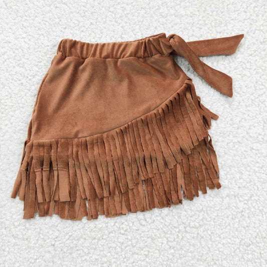 Baby Girls Thick fabric Brown Tassel Ruffle Velvet Skirts  GLK0003