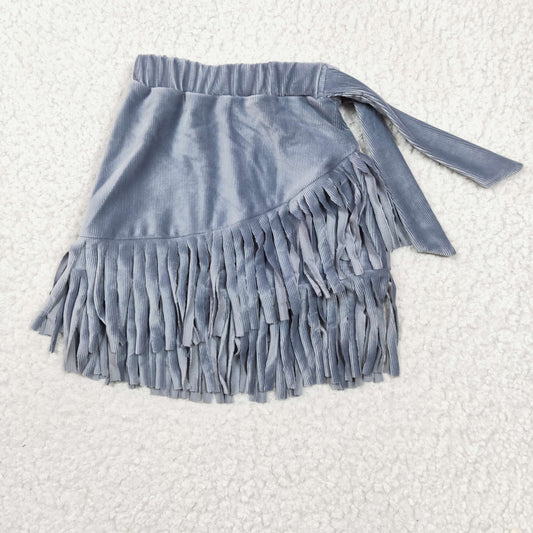 Baby Girls Velvet fabric blue grey Tassel Ruffle Velvet Skirts  GLK0005
