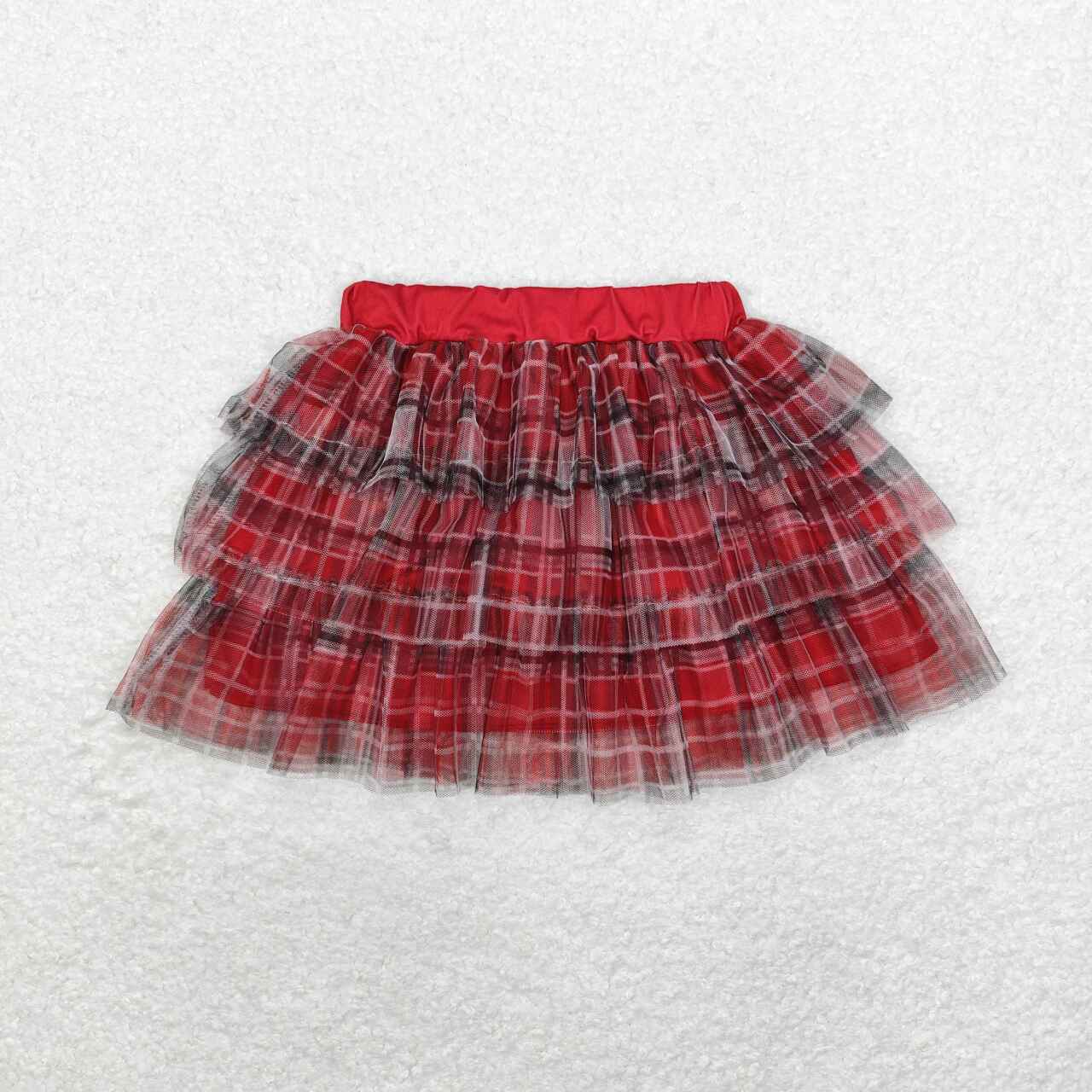 GLK0033 Red Checkered Print Girls Christmas Bottom Tulle Skirts