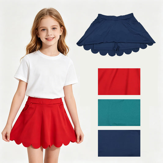 3 Colors Girls Bottom Scallop Yoga Skort Sisters Wear