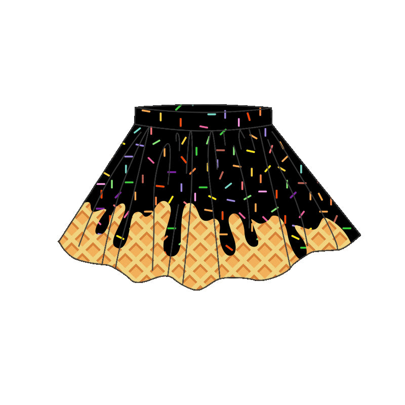 4.7 GLK0288 Preorder Black Sprinkles Drip Girls Bottom Yoga Skirts