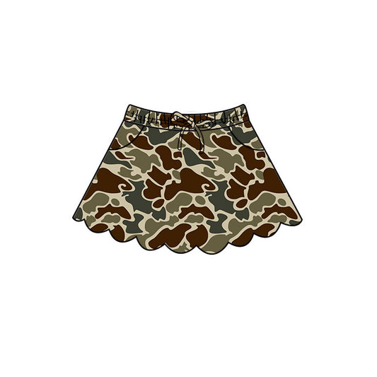 4.29 GLK0296 Dark Brown Green Camo Baby Girls Scallop Bottom Skirts
