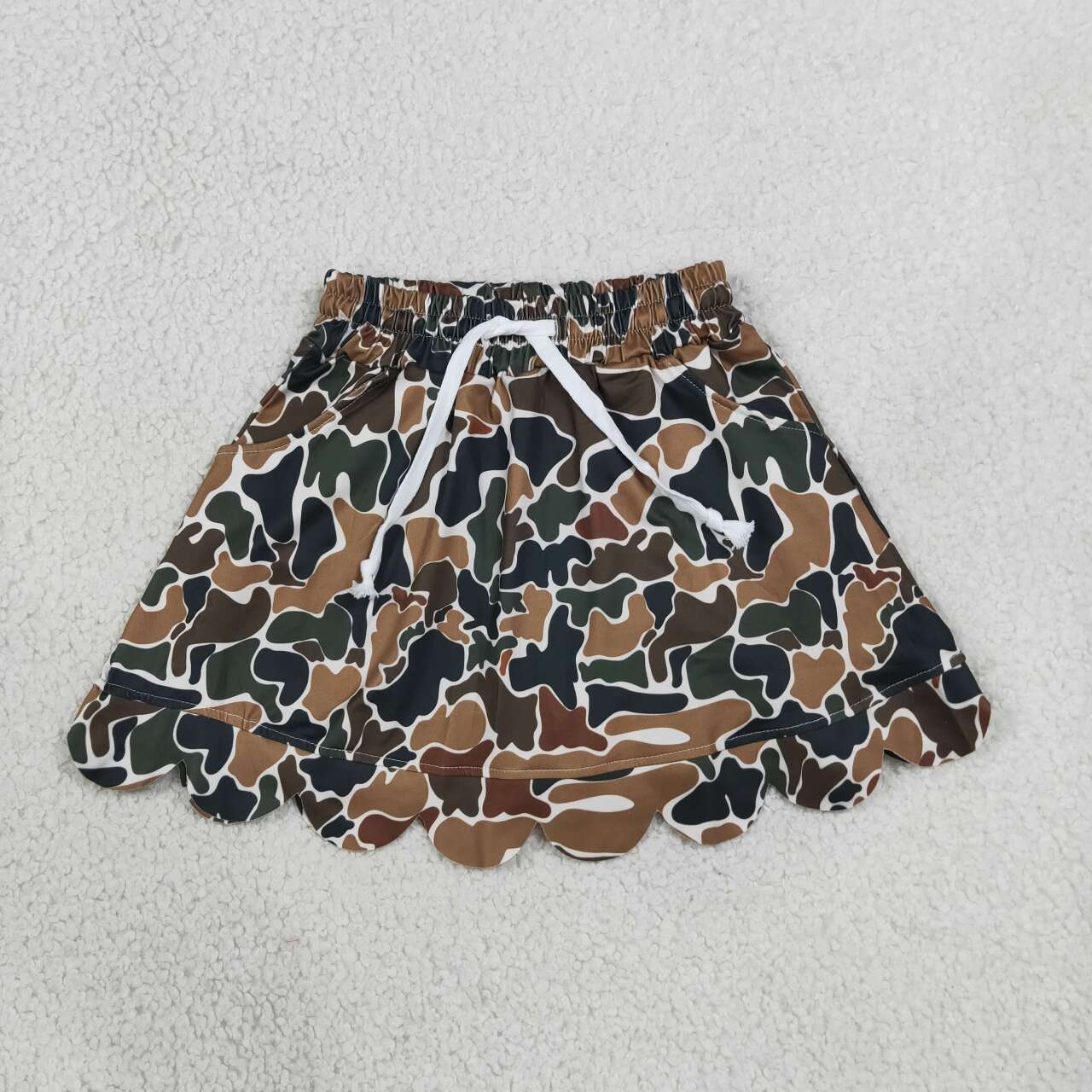 GLD1617 Brown Camo Long Sleeve Top Skort Girls Scallop Clothes Set