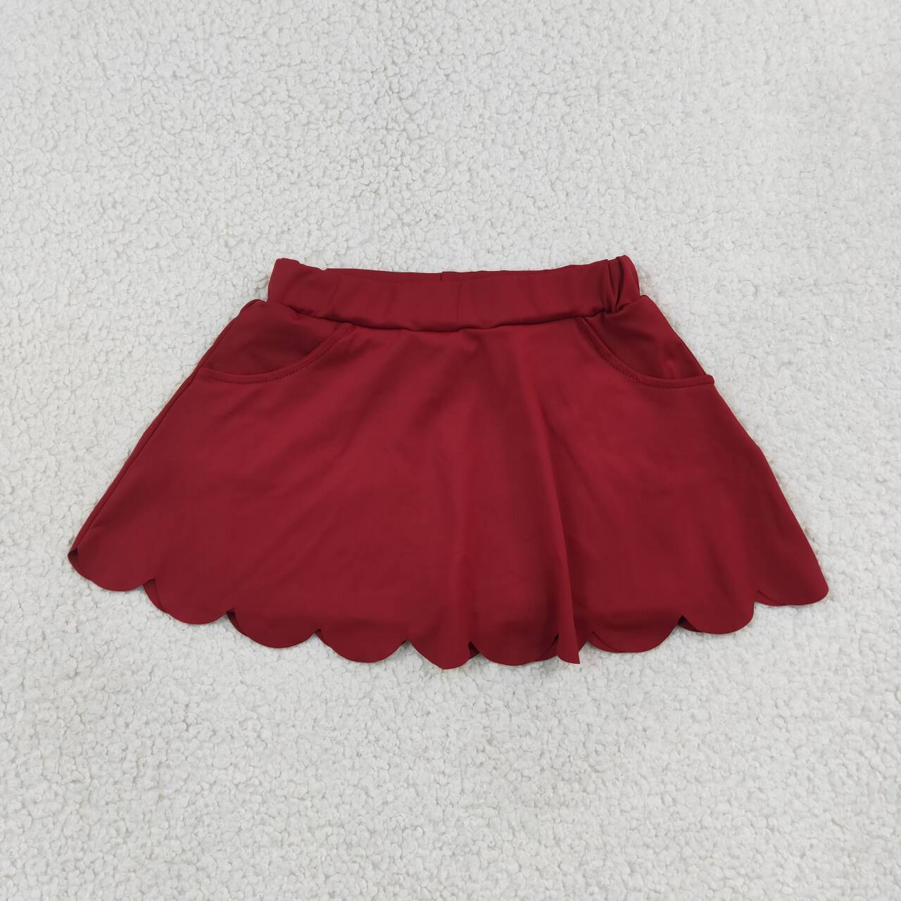 GLK0304 Wine Girls Bottom Scallop Edge Yoga Skort