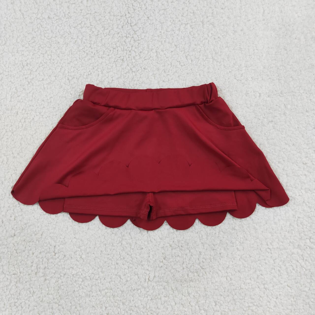 GLK0304 Wine Girls Bottom Scallop Edge Yoga Skort