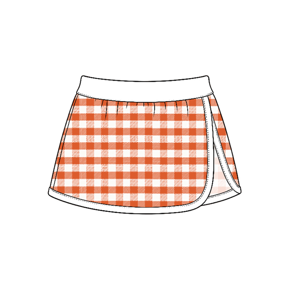 10.5 GLK0352 Preorder Orange Checkered Print Girls Bottom Yoga Skirts