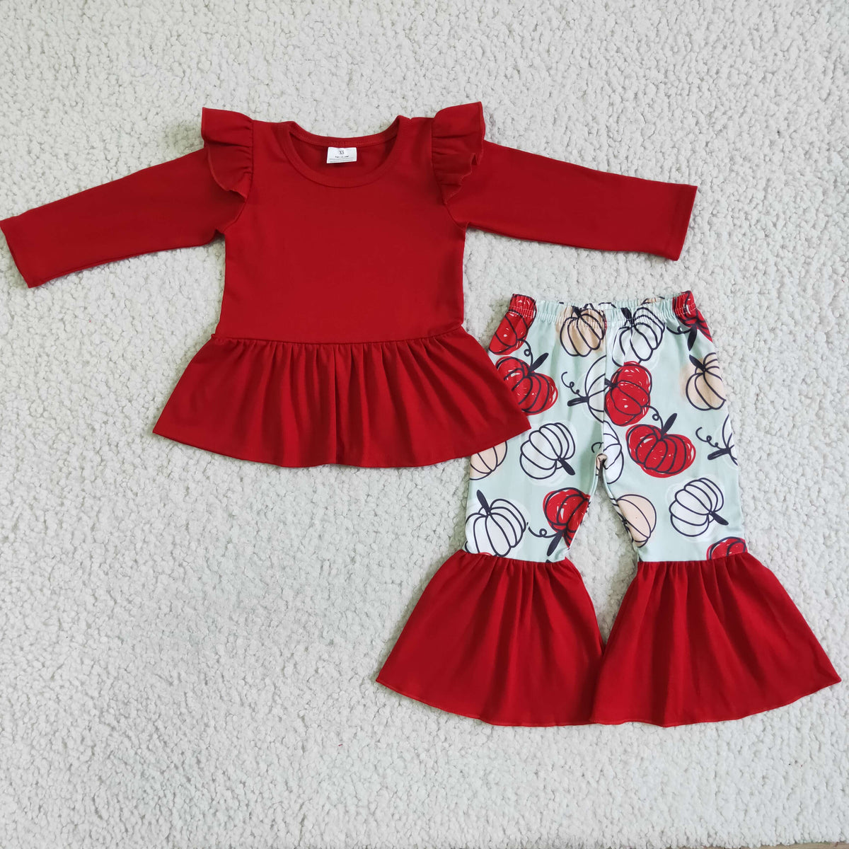 GLP0039 Red Top Pumpkin Bell Pants Girls Fall Clothes Set