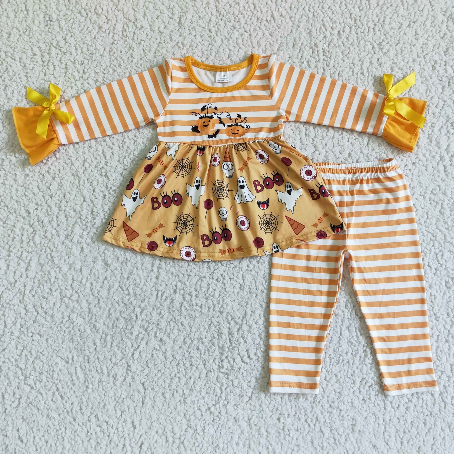 GLP0045 Ghost Boo Tunic Top Stripes Legging Pants Girls Halloween Clothes Set