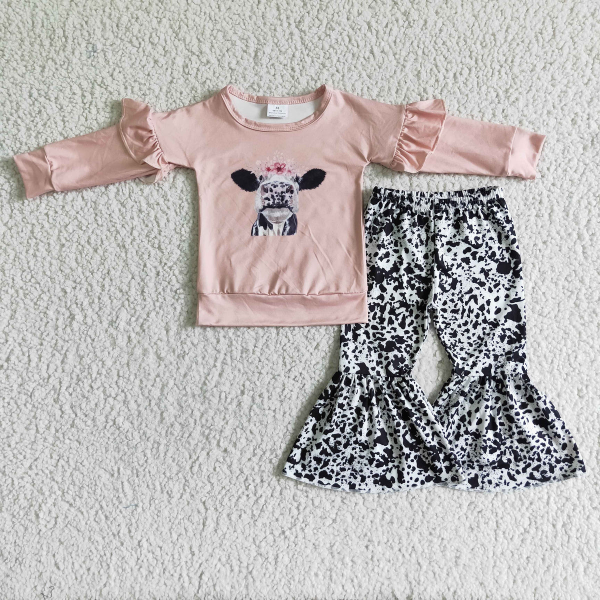 GLP0054 Heifer Pink Top Bell Pants Girls Clothes Set