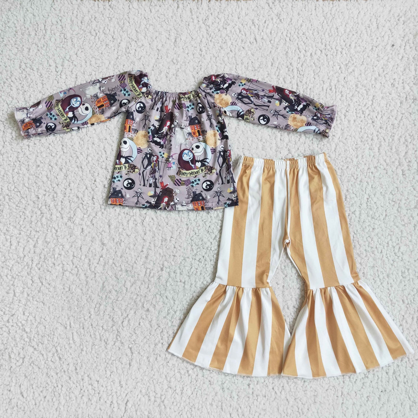 GLP0071 Nightmar* Top Stripes Bell Pants Girls Halloween Clothes Set