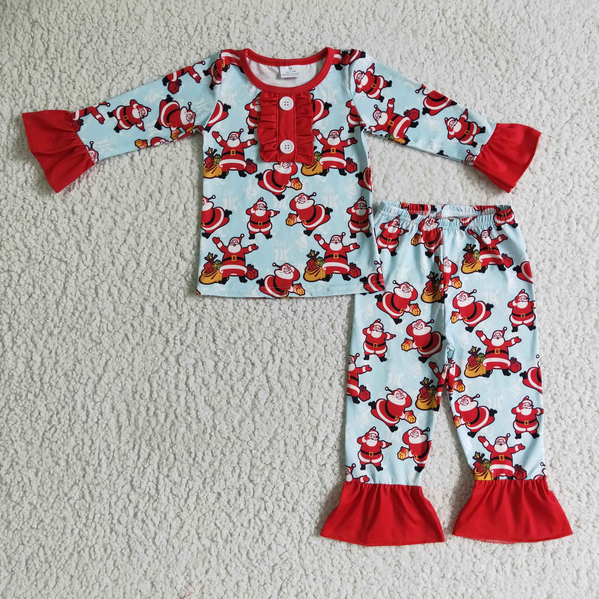 GLP0082 Santa Print Girls Christmas Pajamas Clothes Set