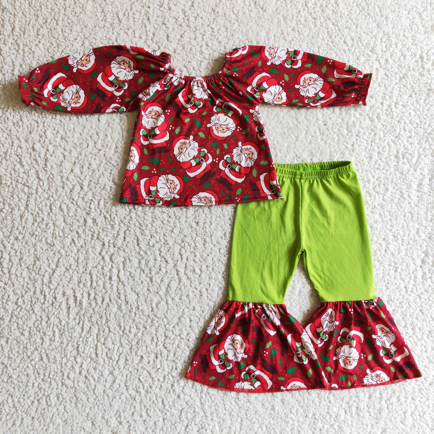 GLP0159 Santa Holly Print Girls Christmas Clothes Set