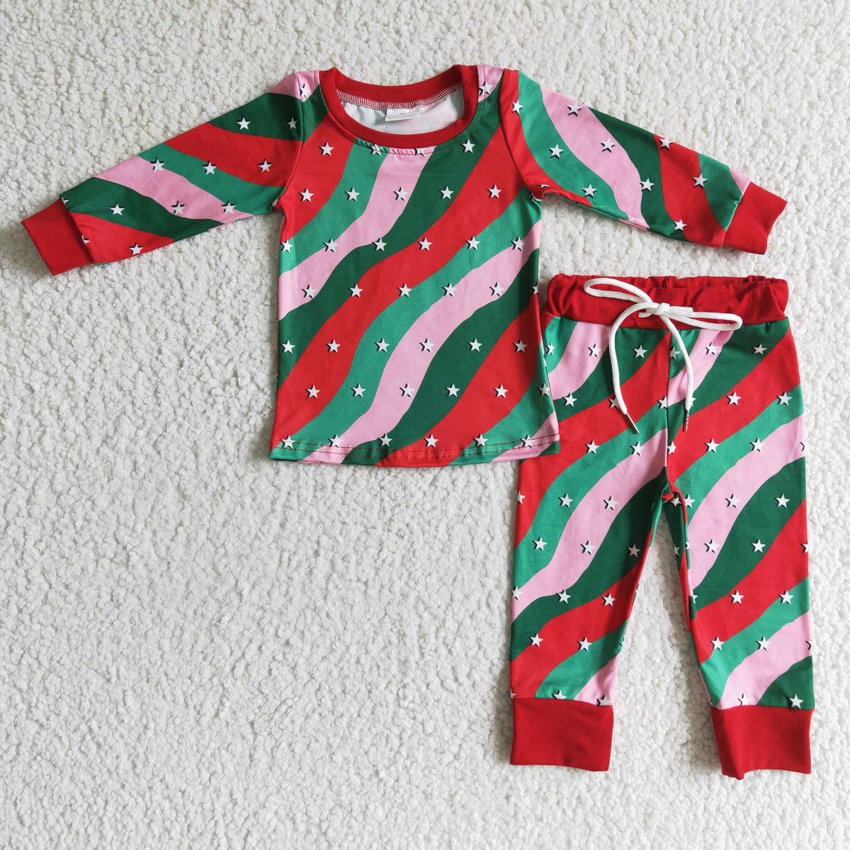 GLP0186 Stars Stripes Print Girls Christmas Pajamas Clothes Set