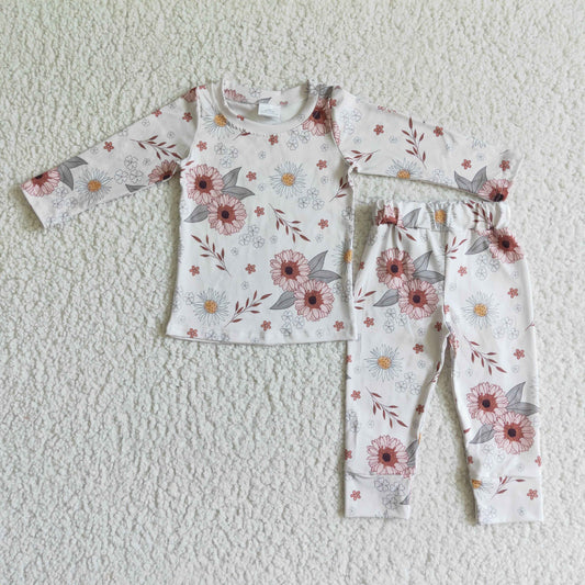 GLP0198 Flowers Print Girls Fall Pajamas Clothes Set