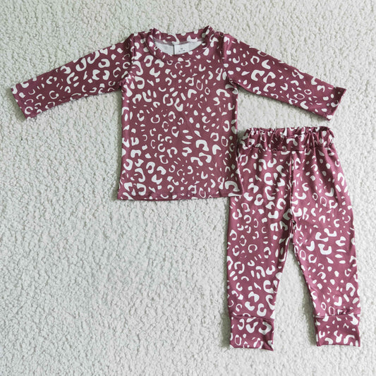 GLP0199 Leopard Print Girls Fall Pajamas Clothes Set